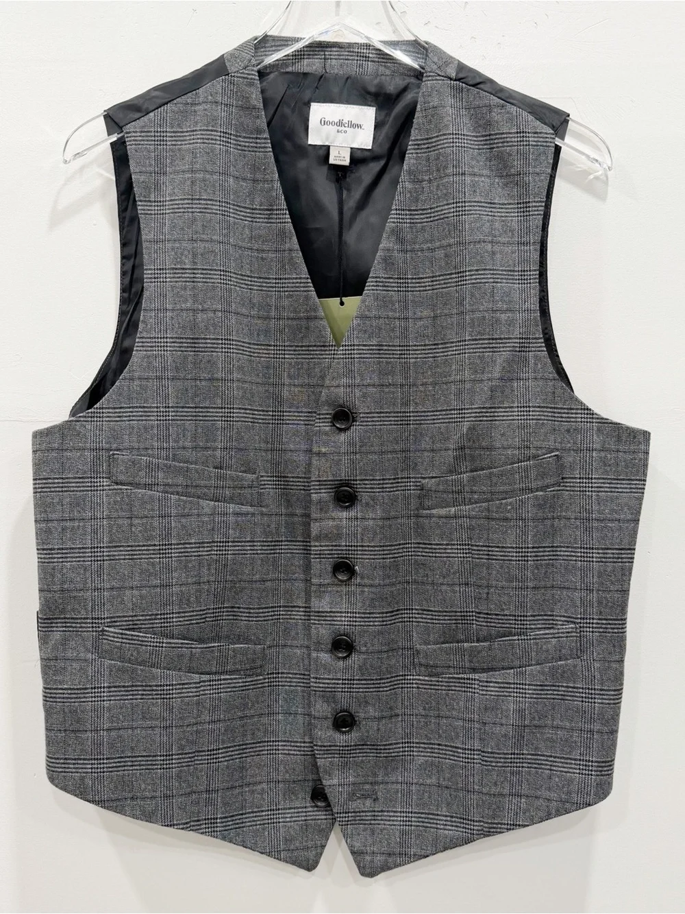 Goodfellow Black Grey Plaid Suit Vest New Size Large